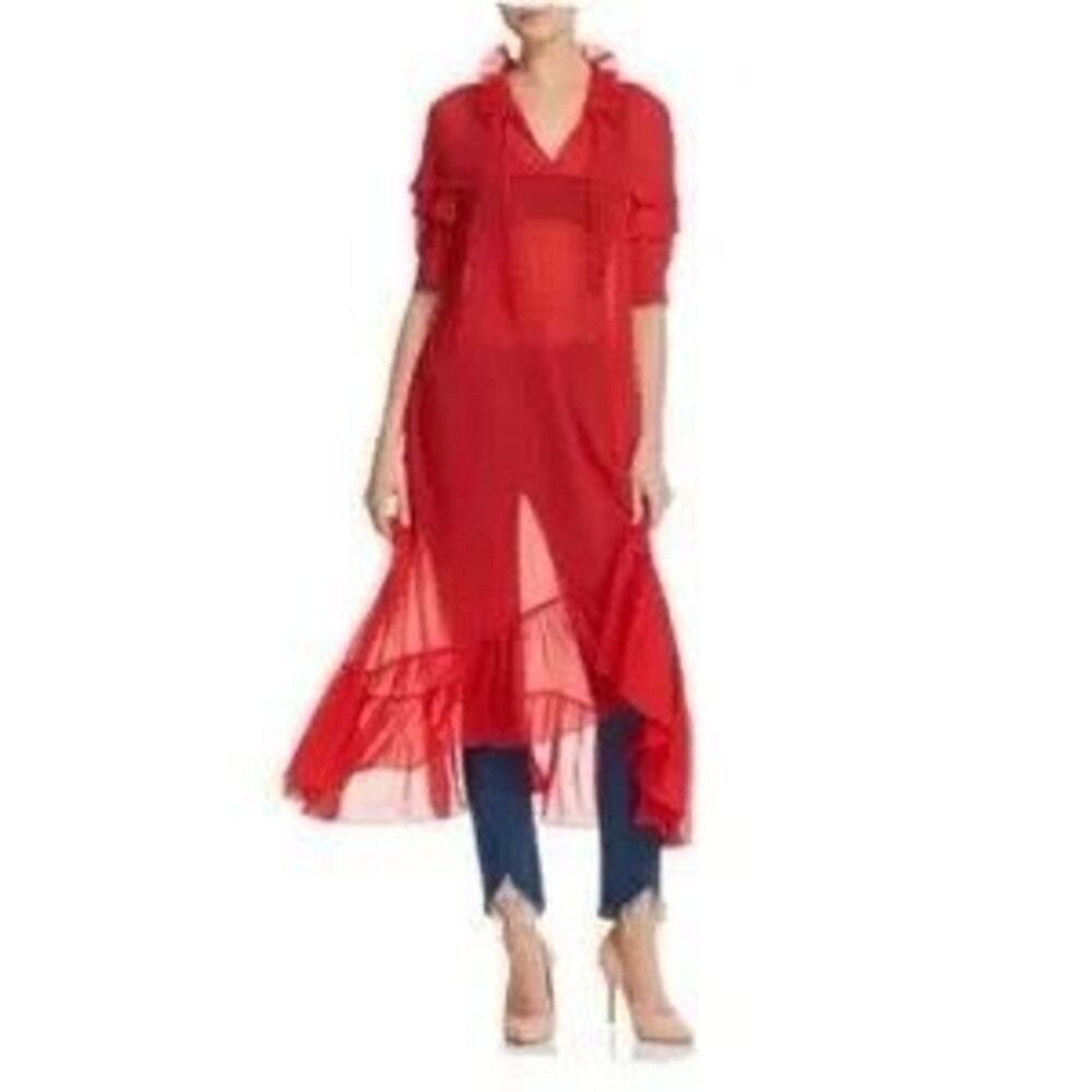 Sandro Womens Sheer Detachable Slip Ruffled Georgette Midi Dress Red Size 40